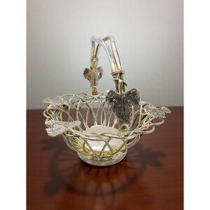Vintage Godinger Silver-Plated Woven Basket With Leaf Accents